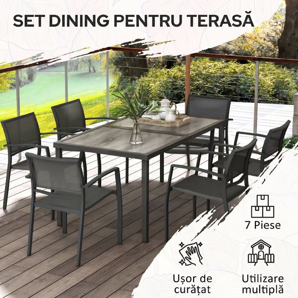 Outsunny Set Masa de Grădină 7 Piese, Scaune Stivuibile, Set Masa Exterior pentru Terasă, Design Modern și Confortabil | Aosom Romania