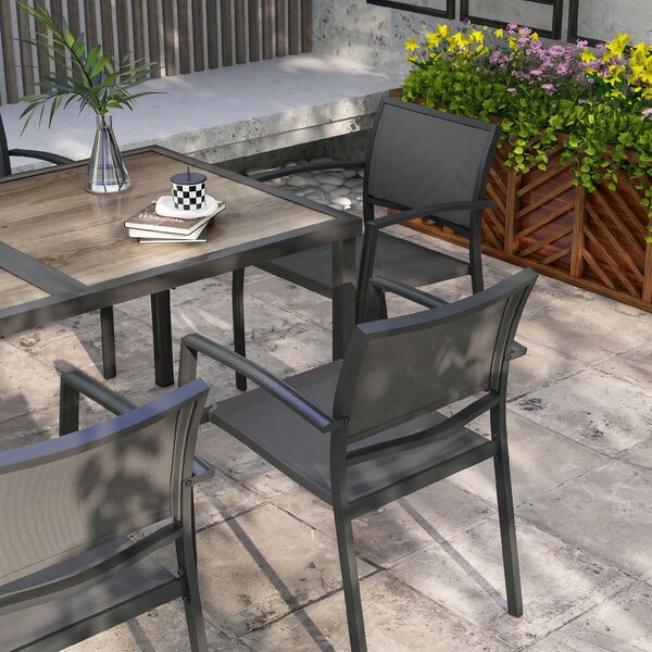 Outsunny Set Masa de Grădină 7 Piese, Scaune Stivuibile, Set Masa Exterior pentru Terasă, Design Modern și Confortabil | Aosom Romania
