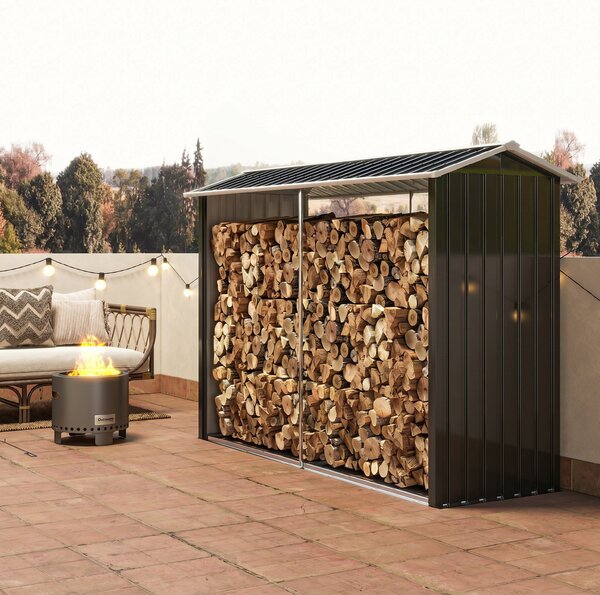 Outsunny Suport de Lemne cu Structură din Oțel Galvanizat 240x86x160cm Negru | Aosom Romania