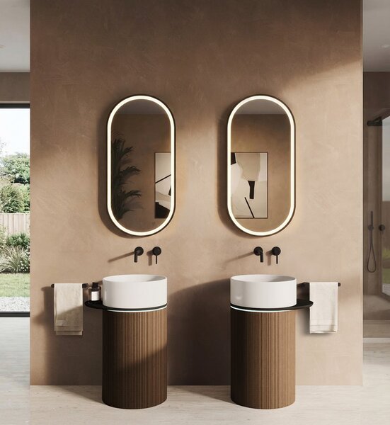 Sapho Sapho, lavoar ceramic OASIS, independent, 40x89x52cm, raft pentru spațiu, alb/beton infinity, AS628-42238