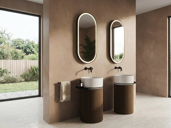 Sapho Sapho, lavoar ceramic OASIS, independent, 40x89x52cm, raft pentru spațiu, alb/beton infinity, AS628-42238