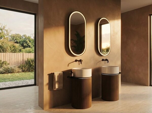 Sapho Sapho, lavoar ceramic OASIS, independent, 40x89x52cm, raft pentru spațiu, alb/beton infinity, AS628-42238