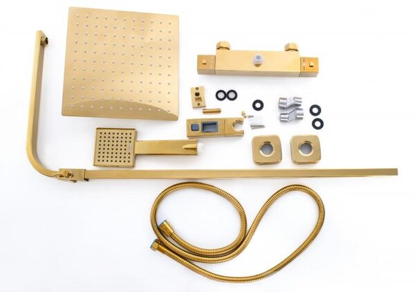 Erga Goba, set de dus cu robinet termostatic si cap de ploaie 25x25 cm, auriu lucios, ERG-YKA-BP.GOBA-THERM-25-GLD