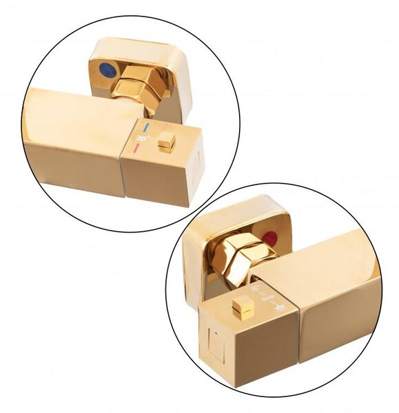 Erga Goba, set de dus cu robinet termostatic si cap de ploaie 25x25 cm, auriu lucios, ERG-YKA-BP.GOBA-THERM-25-GLD