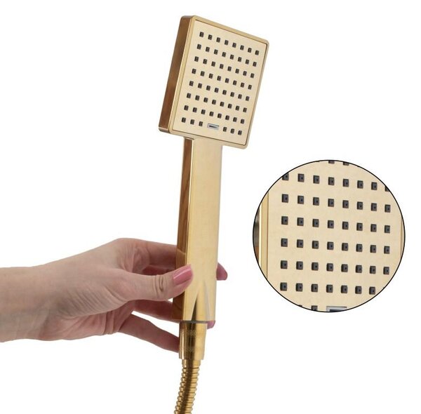 Erga Goba, set de dus cu robinet termostatic si cap de ploaie 25x25 cm, auriu lucios, ERG-YKA-BP.GOBA-THERM-25-GLD