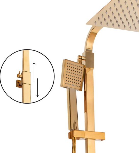 Erga Goba, set de dus cu robinet termostatic si cap de ploaie 25x25 cm, auriu lucios, ERG-YKA-BP.GOBA-THERM-25-GLD