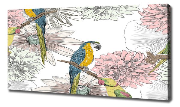 Tablou canvas Papagalii și flori