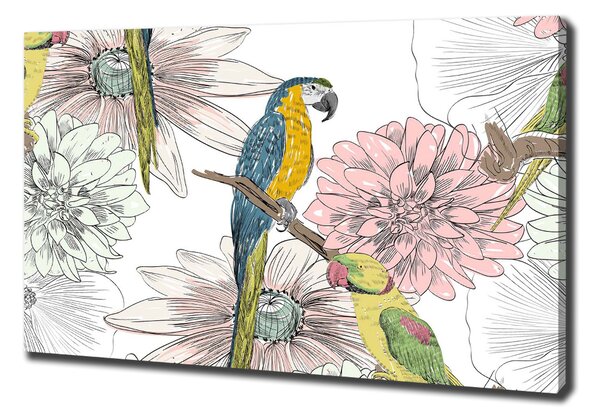 Tablou canvas Papagalii și flori