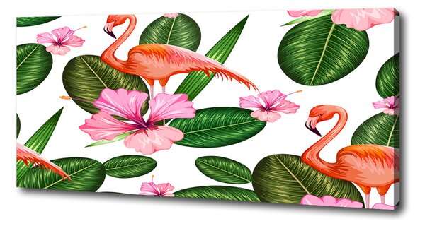 Tablou pe pânză Flamingos și plante