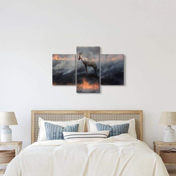 Tablou cu capră de munte în foc (90x60 cm)