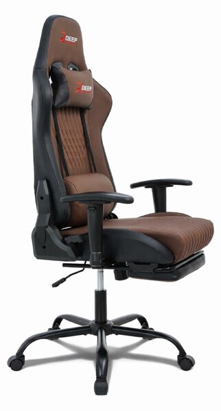 Scaun de gaming ergonomic cu suport pentru picioare și funcție de reclinare - piele ecologică maro