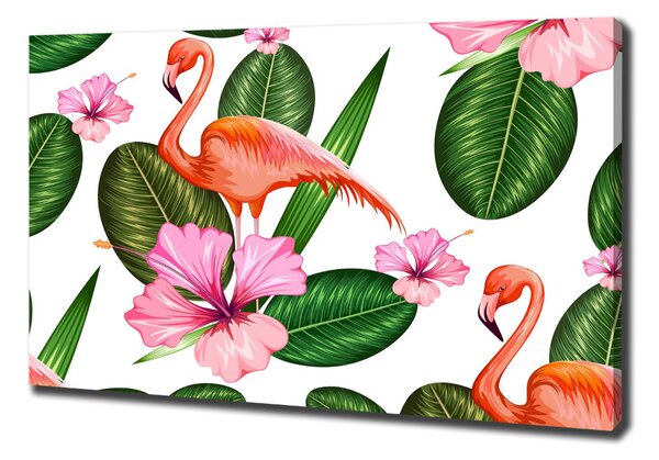 Tablou pe pânză Flamingos și plante