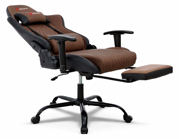 Scaun de gaming ergonomic cu suport pentru picioare și funcție de reclinare - piele ecologică maro