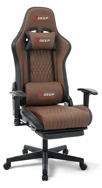 Scaun de gaming ergonomic cu suport pentru picioare și funcție de reclinare - piele ecologică maro
