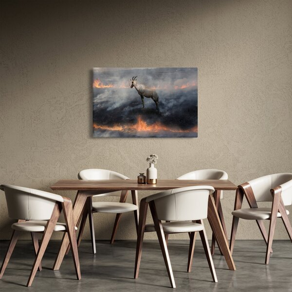 Tablou cu capră de munte în foc (90x60 cm)