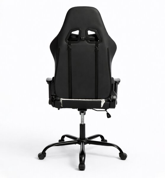 Scaun de gaming ergonomic cu suport pentru picioare și funcție de reclinare - piele ecologică albă