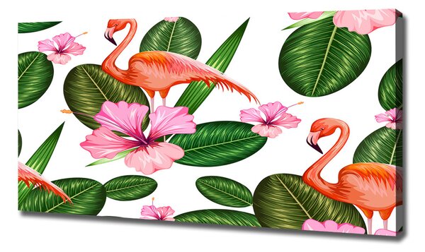 Tablou pe pânză Flamingos și plante