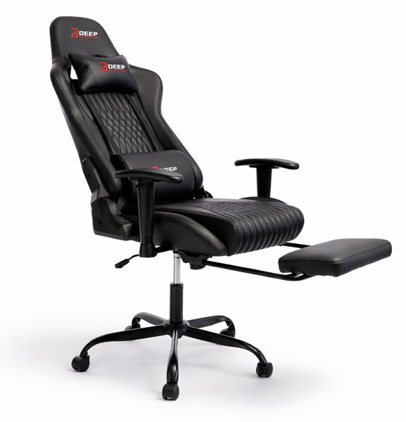 Scaun de gaming ergonomic cu suport pentru picioare și funcție de reclinare - piele ecologică neagră