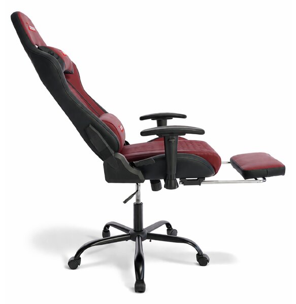 Scaun de gaming ergonomic cu suport pentru picioare și funcție de reclinare - piele ecologică burgundy