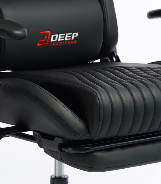 Scaun de gaming ergonomic cu suport pentru picioare și funcție de reclinare - piele ecologică neagră
