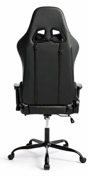 Scaun de gaming ergonomic cu suport pentru picioare și funcție de reclinare - piele ecologică neagră