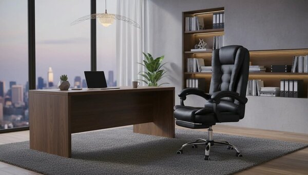 Scaun birou OSKAR, negru, piele ecologica, 62x62x100/110 cm