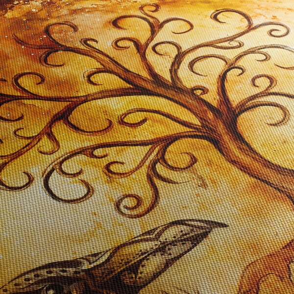 Tablou natural abstract cu copac (cu ceas) (90x30 cm)