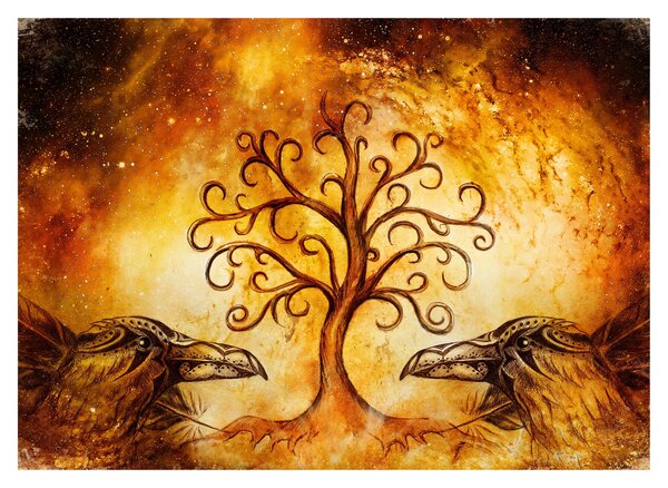 Tablou natural abstract cu copac (70x50 cm)