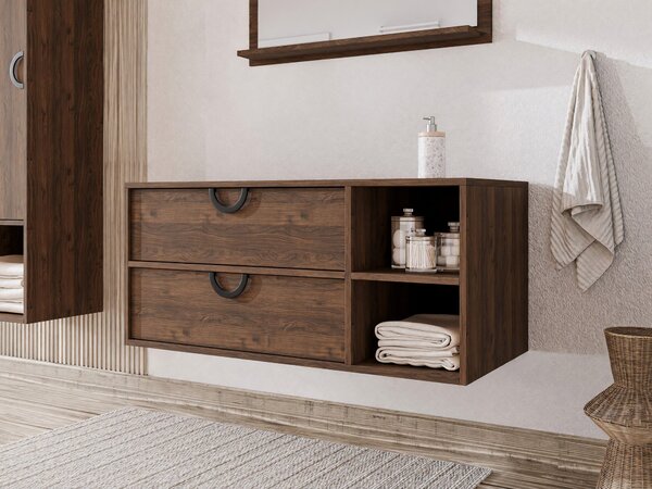 Cabinet atârnat pentru baie Sodalis, Negru, Nuc, PAL laminat, 45x100x47cm, 32 kg