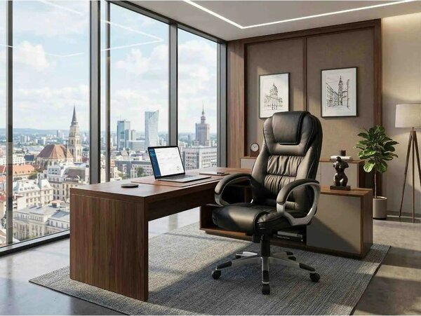 Scaun de birou Q-031, negru, piele ecologica, 64x48x112/120 cm