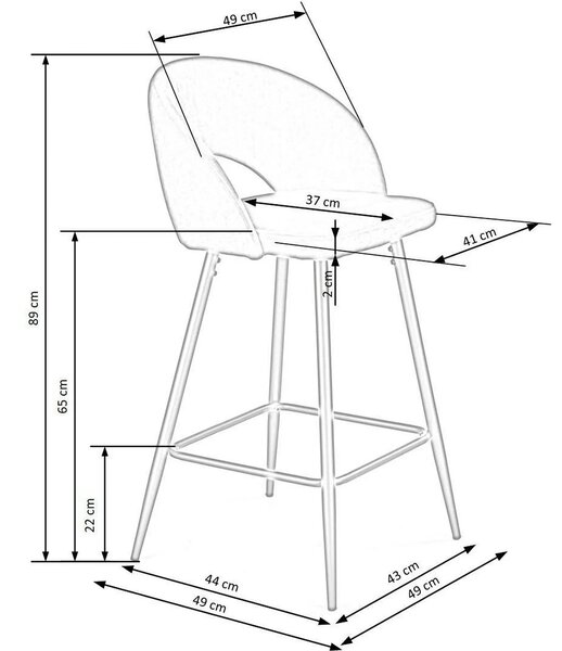 Scaun bar 65 cm H96, negru - HLR 66, stofa catifelata/otel