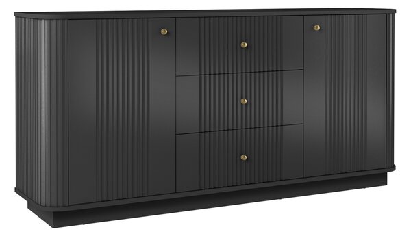 Comodă cu sertare pe soclu Vesper 160 cm - negru / mânere aurii