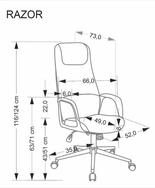 Scaun birou RAZOR, gri/negru, piele ecologica, 66x73x116-124 cm