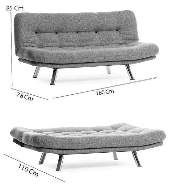 Canapea extensibila 3 locuri living, 180x110 cm – stofa, gri – Merburn