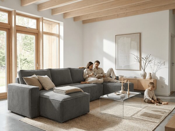 Coltar in forma de U SMART COSARO 295x140 cm, gri inchis