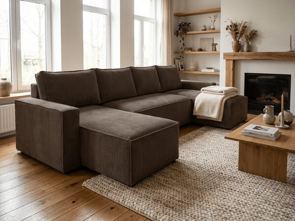 Coltar in forma de U SMART COSARO 295x140 cm, maro inchis