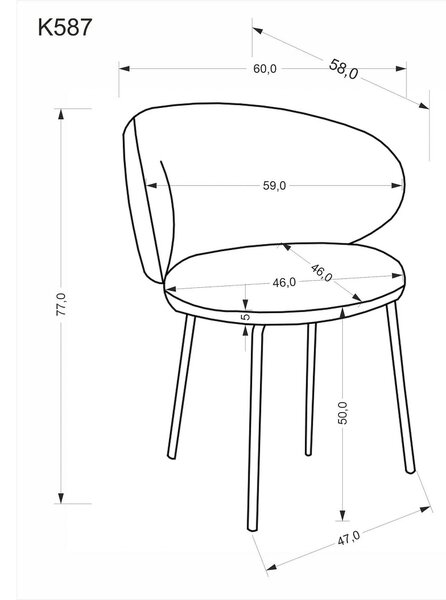 Scaun K587, bej - Mavel 38, stofa catifelata/otel, 60x58x77 cm