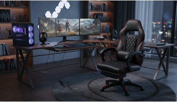 Scaun gaming RIKU, negru, piele ecologica, 71x64x112/122 cm