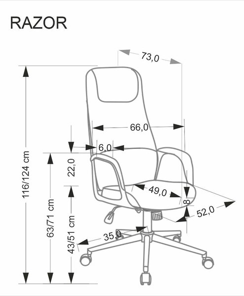 Scaun birou RAZOR, bej/negru, piele ecologica, 66x73x116-124 cm