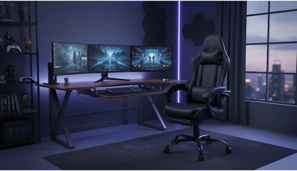 Scaun gaming IMPERIA, negru/alb, piele ecologica/metal, 64x64x104/116