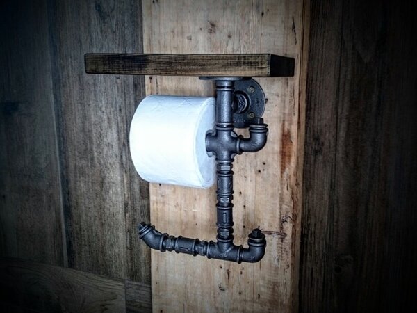 Suport hartie igienica in stil industrial, Camblesforth, 30x40x20 cm, nuc/negru