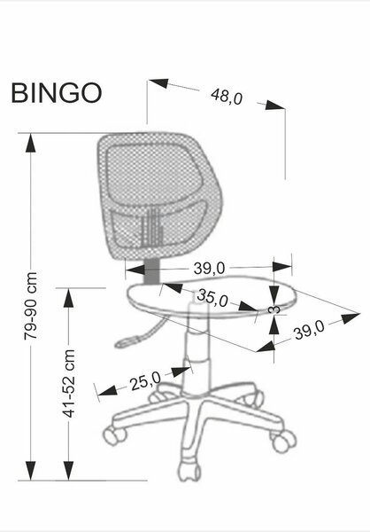 Scaun birou BINGO, negru, stofa clasica/polipropilena, 39x48x79-90 cm