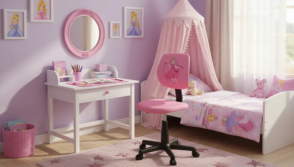 Scaun birou BINGO, roz/negru, stofa clasica/polipropilena, 39x48x79/90