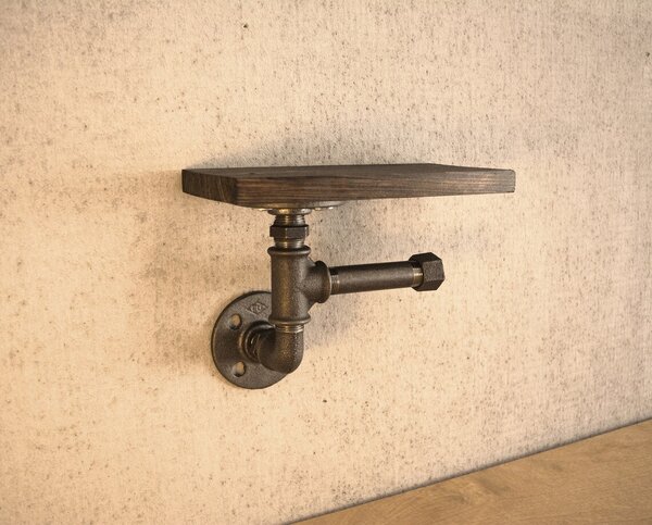 Suport hartie igienica in stil industrial, Hensall, 20x13x11.4 cm, alun/negru