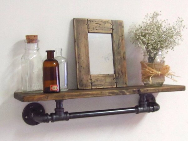 Raft de perete in stil industrial, Killamarsh, 60x15x20 cm, negru/nuc