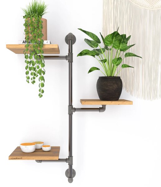 Raft de perete in stil industrial, Scofton, 70x100x20 cm, negru/nuc