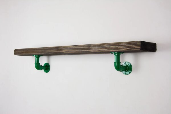 Raft de perete in stil industrial, Gloucester, 60x15x20 cm, verde/nuc