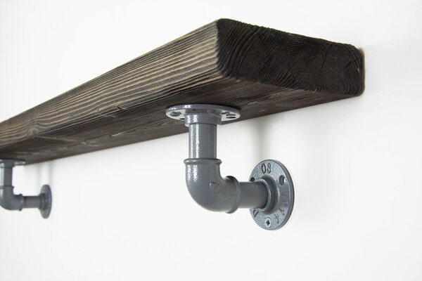 Raft de perete in stil industrial, Gloucester, 60x15x20 cm, gri/nuc