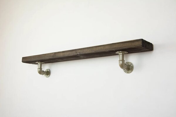 Raft de perete in stil industrial, Gloucester, 60x15x20 cm, gri deschis/nuc