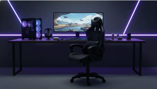 Scaun gaming X-PLAY, negru, piele ecologica, 64x65x123/132 cm